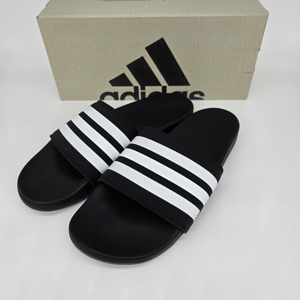 New adidas Adilette Comfort Slides Black White Men's Shoes Size 12